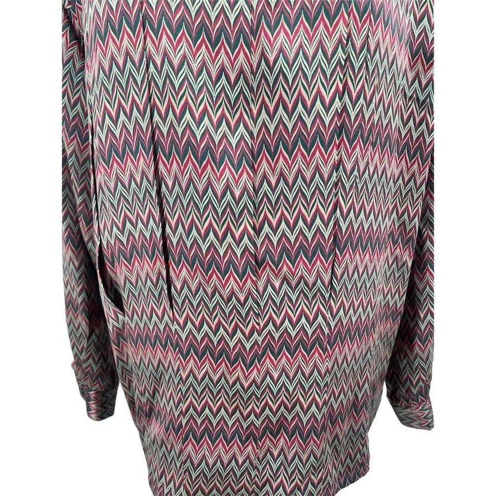 Ernst Strauss Womens Size 10 M Green Red Geometric Herringbone‎ Silk Blouse - Picture 5 of 10